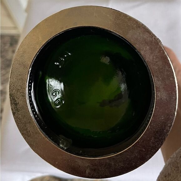 Vintage Segura Viudas glass dark green empty vine bottle with lid, Pewter decor. - Picture 6 of 8